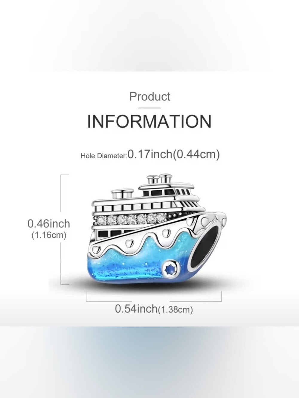 Cruise Ship Charm with Blue Enamel and Cubic Zirconia - Picture 3 of 3
